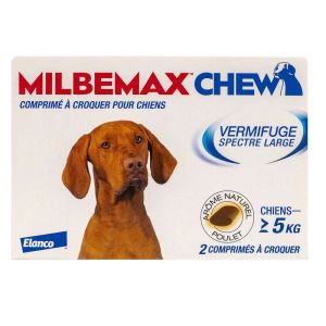 Elanco - MilbemaxTab Chew Vermifuge Chien +5 kg - 2 comprimés à croquer
