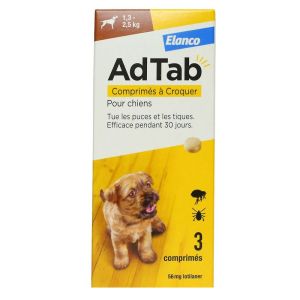 Elanco - ADTAB Antiparasitaire Interne Chien de 1.3 à 2.5kg + 3 Comprimés à Croquer