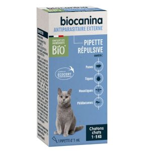 Biocanina - Pipette répulsive pour chatons  et chats de 1-5kg - 1pipette d'1mL