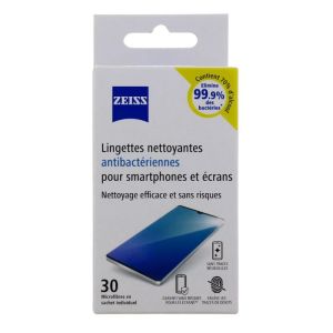 Omega - Lingettes nettoyantes antibactériennes pour smartphones et écrans - 30 lingettes