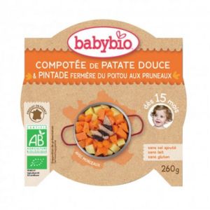 Babybio - Compotée de Patate douce Pintade fermière du Poitou, Pruneaux - dès 15 mois - 260g