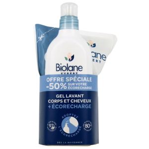 Biolane - Gel lavant corps et cheveux + recharge - 750mL + 500mL