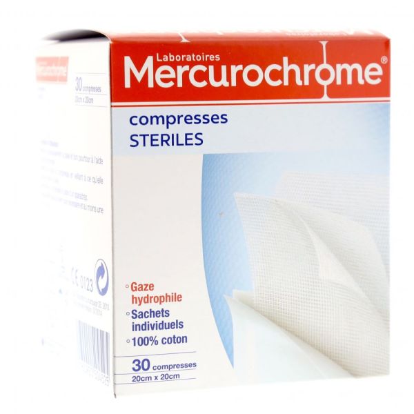 Compresses stériles coton Mercurochrome