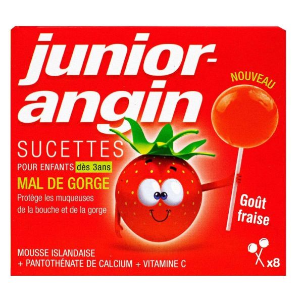 Junior- Angin sucettes goût fraise-  8 unités