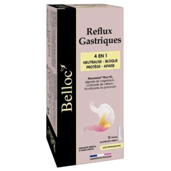 Belloc - Reflux gastriques 4en1 - 12 sticks goût pêche blanche