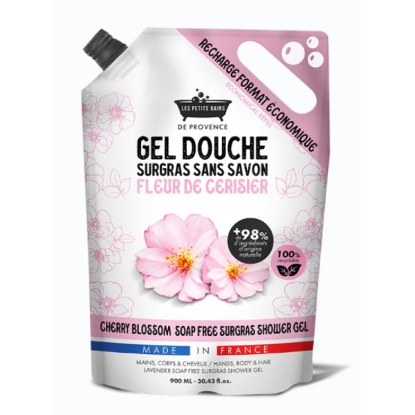 Les Petits Bains de Provence - Recharge Gel Douche surgras sans savon fleur de cerisier - 900ml