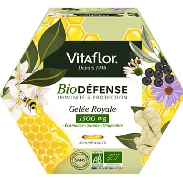 Vitaflor - Gelée royale bio 1500 mg défense + - 20 ampoules