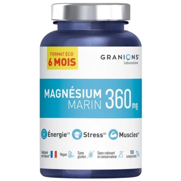 Granions - Magnésium marin 360mg - Format éco 6 mois 180 comprimés