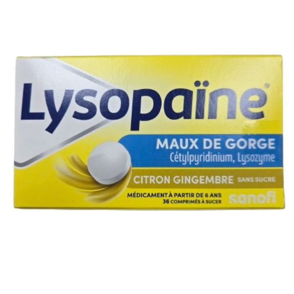 Lysopaïne - Maux de gorge citron gingembre sans sucre - 36 comprimés