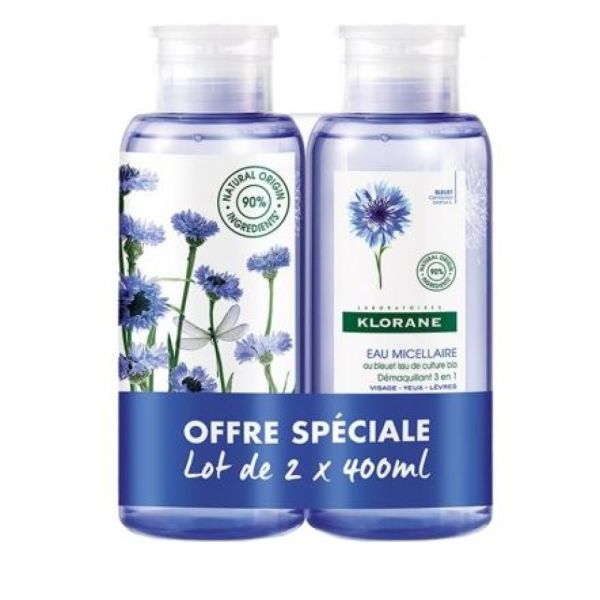 Klorane - Lot de 2 Eau micellaire - 2x400 mL