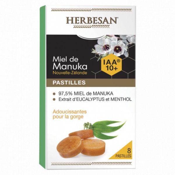 Herbesan - Pastilles miel de Manuka IAA 10+ eucalyptus/menthol - 8 pastilles